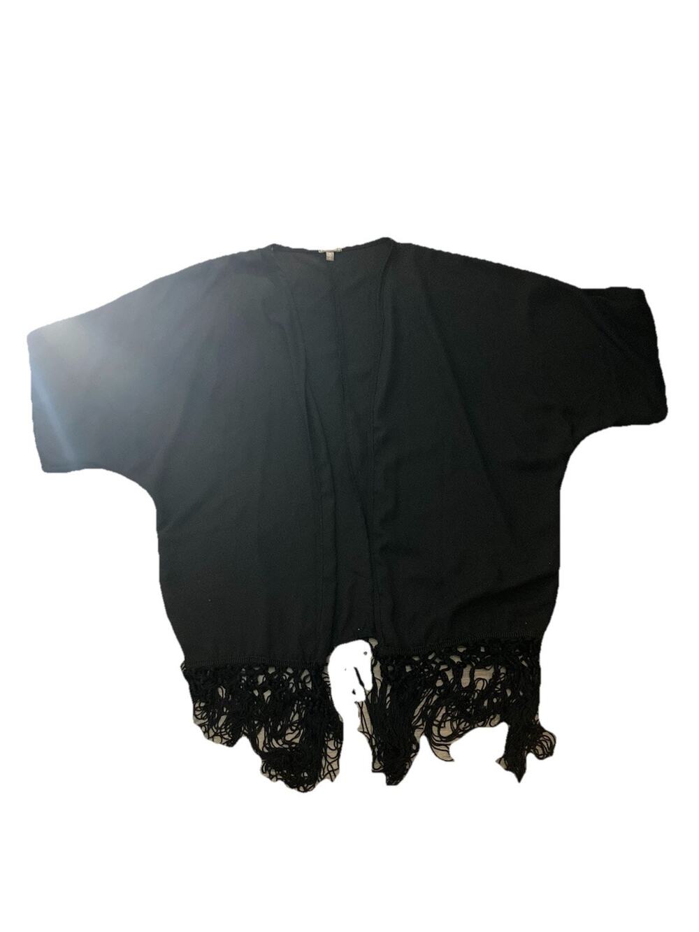 Y2K Charolette Russe Black Sheer Cover Up with Fringe Detail Medium Made USA